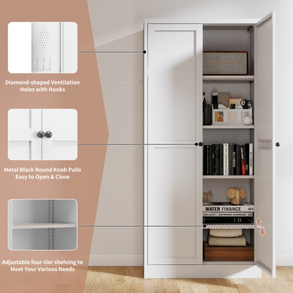 72" Modern Metal Pantry Cabinet with Glass Doors - TimberFlare