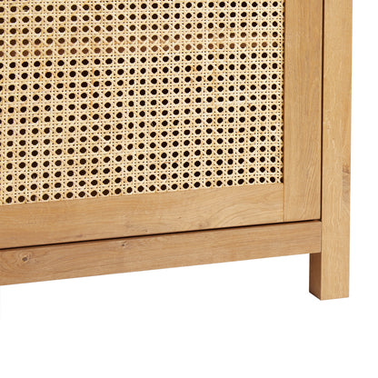58″ Sideboard with Arched Rattan Doors and Open Shelves