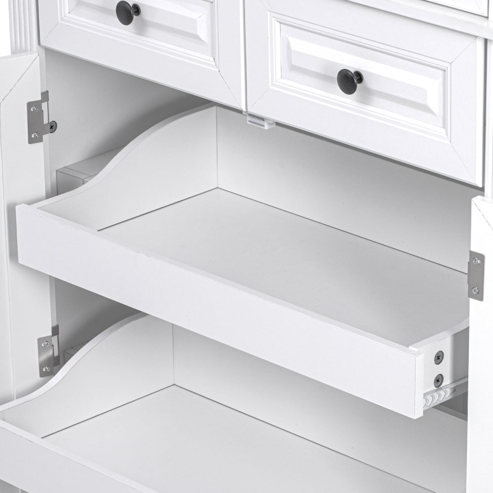 Textured White Pantry Cabinet with Pull-Out Shelves - TimberFlare