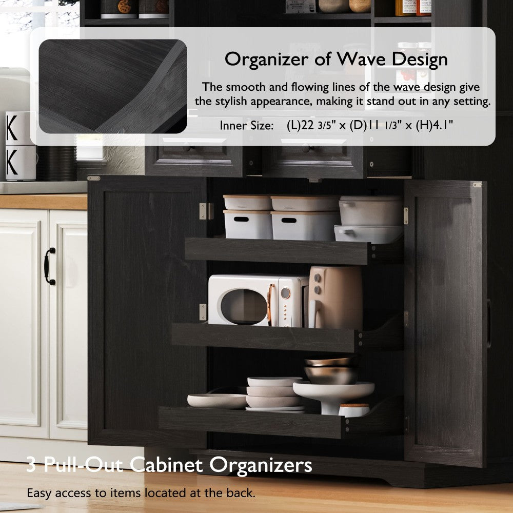 Textured White Pantry Cabinet with Pull-Out Shelves - TimberFlare