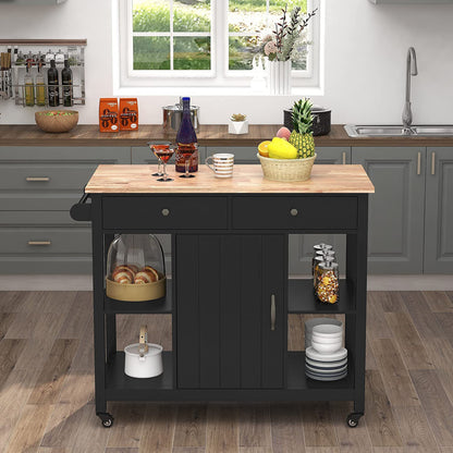 Rolling Kitchen Island wtih Rubber Wood Top - TimberFlare