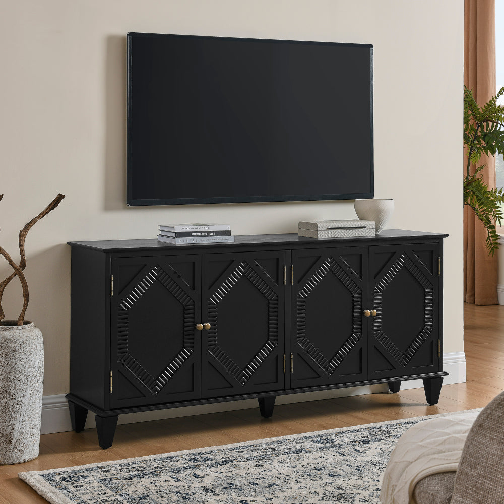 65″ Mid-Century Sideboard with Geometric Doors - TimberFlare