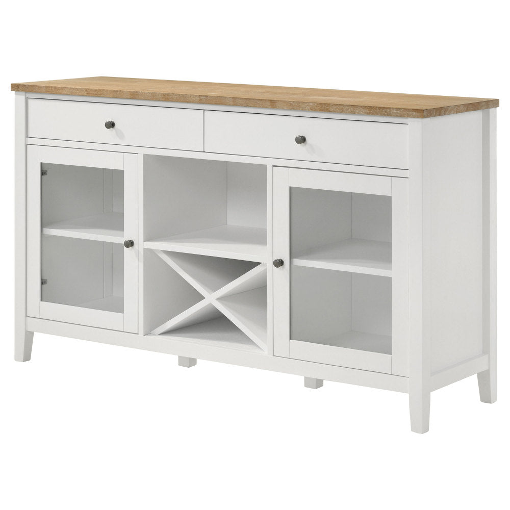 59-Inch Farmhouse Sideboard with Wine Rack and Glass Doors - TimberFlare