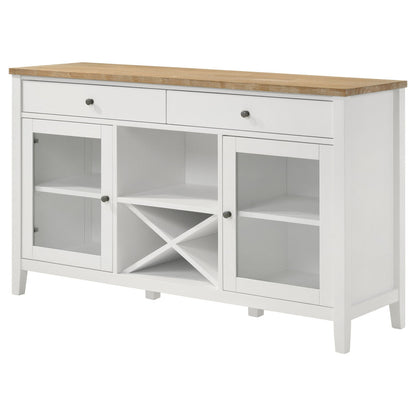 59-Inch Farmhouse Sideboard with Wine Rack and Glass Doors - TimberFlare