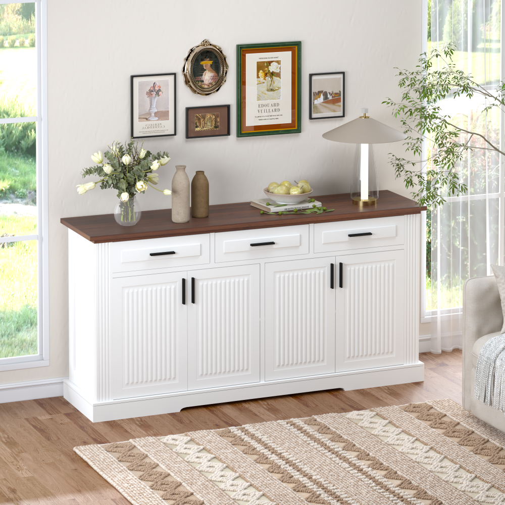 63″ Fluted Sideboard with 4 Doors and 3 Drawers - TimberFlare