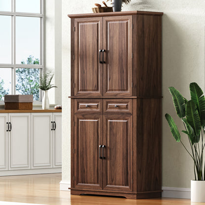 Walnut Pantry Cabinet with Pull-Out Shelves & Door Racks - TimberFlare