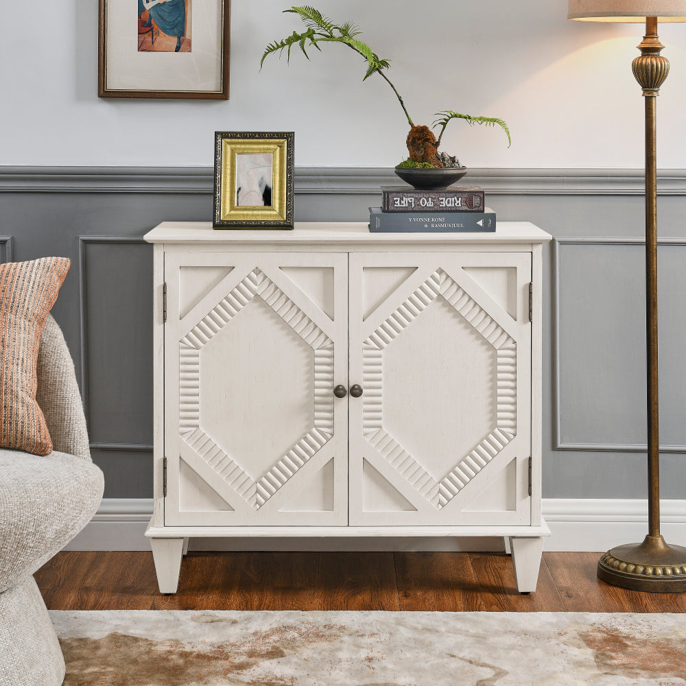 65″ Mid-Century Sideboard with Geometric Doors - TimberFlare