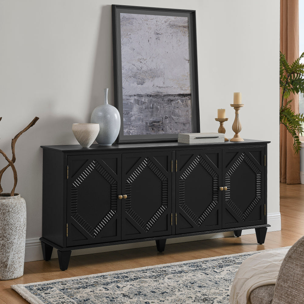 65″ Mid-Century Sideboard with Geometric Doors - TimberFlare