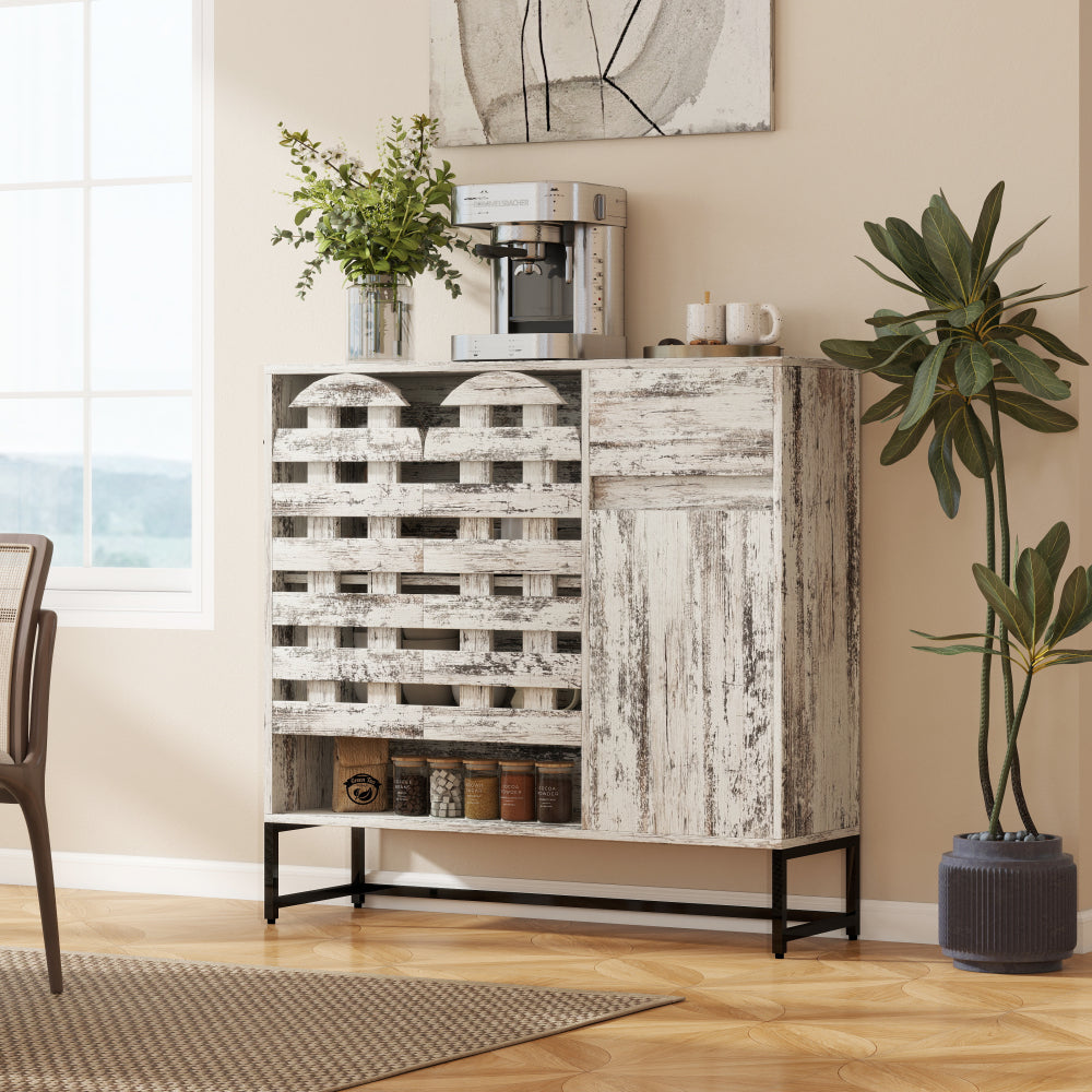 Farmhouse Lattice Coffee Bar Cabinet - TimberFlare