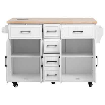 56.5" Rolling Kitchen Island with Charging - TimberFlare
