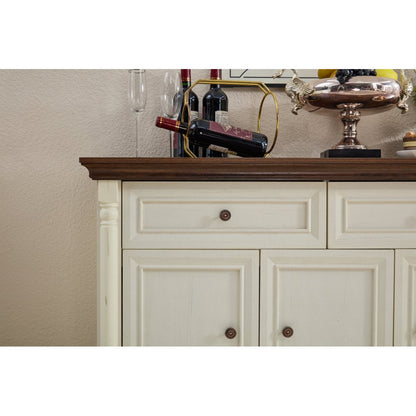 55″ Farmhouse Sideboard with Roman Column Detail, White & Walnut - TimberFlare