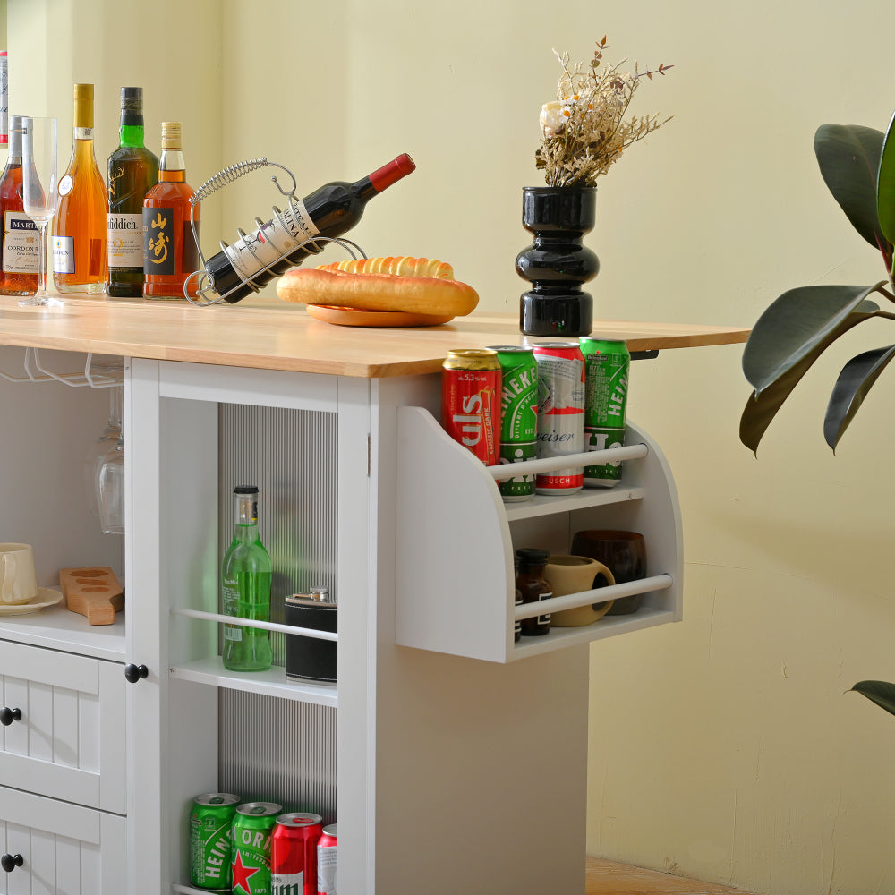 Mobile Kitchen Island Storage Trolley Cart with Dropleaf Top and Cabinet - TimberFlare
