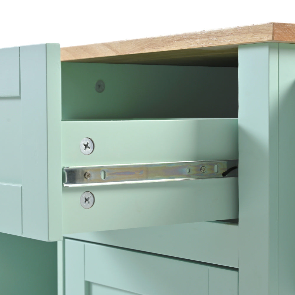 53.1″ Rolling Kitchen Island with Rubberwood Drop-Leaf Countertop - TimberFlare