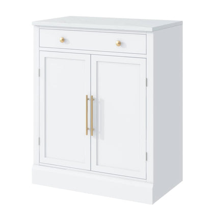 Modern Sideboard Cabinet with Faux Marble Top & Gold Accents - TimberFlare