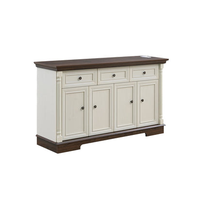 55″ Farmhouse Sideboard with Roman Column Detail, White & Walnut - TimberFlare