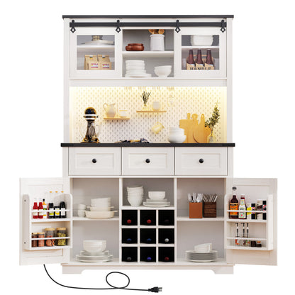White Oak Smart Farmhouse Hutch with Power Station & Pegboard - TimberFlare
