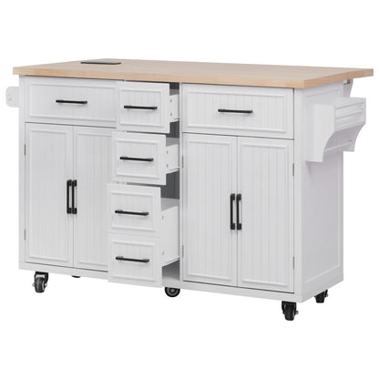 56.5" Rolling Kitchen Island with Charging - TimberFlare