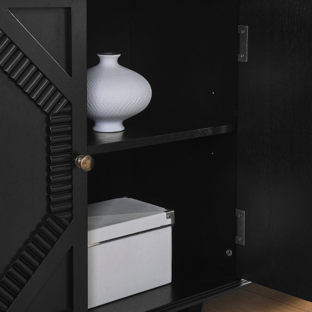 65″ Mid-Century Sideboard with Geometric Doors - TimberFlare