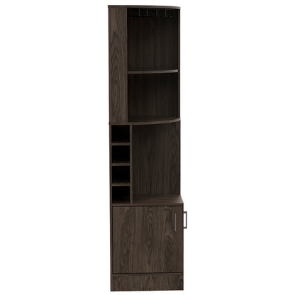 Wenge Tall Corner Bar Cabinet with Wine Cubbies & Glass Rack - TimberFlare