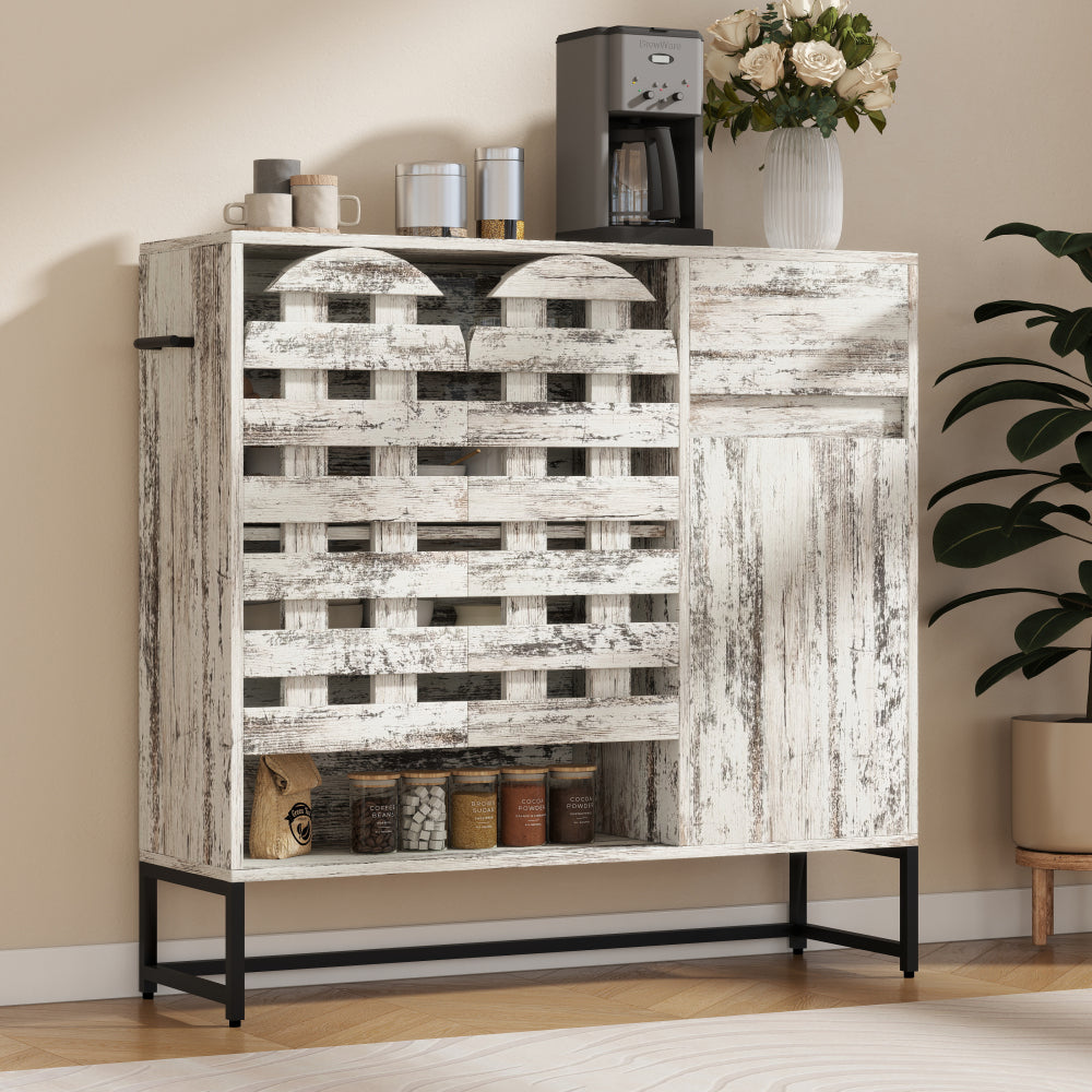 Farmhouse Lattice Coffee Bar Cabinet - TimberFlare