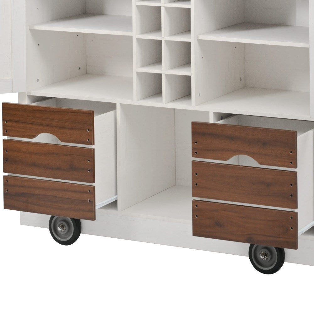 54" Farmhouse Rolling Island with Drop Leaf, Power Outlet