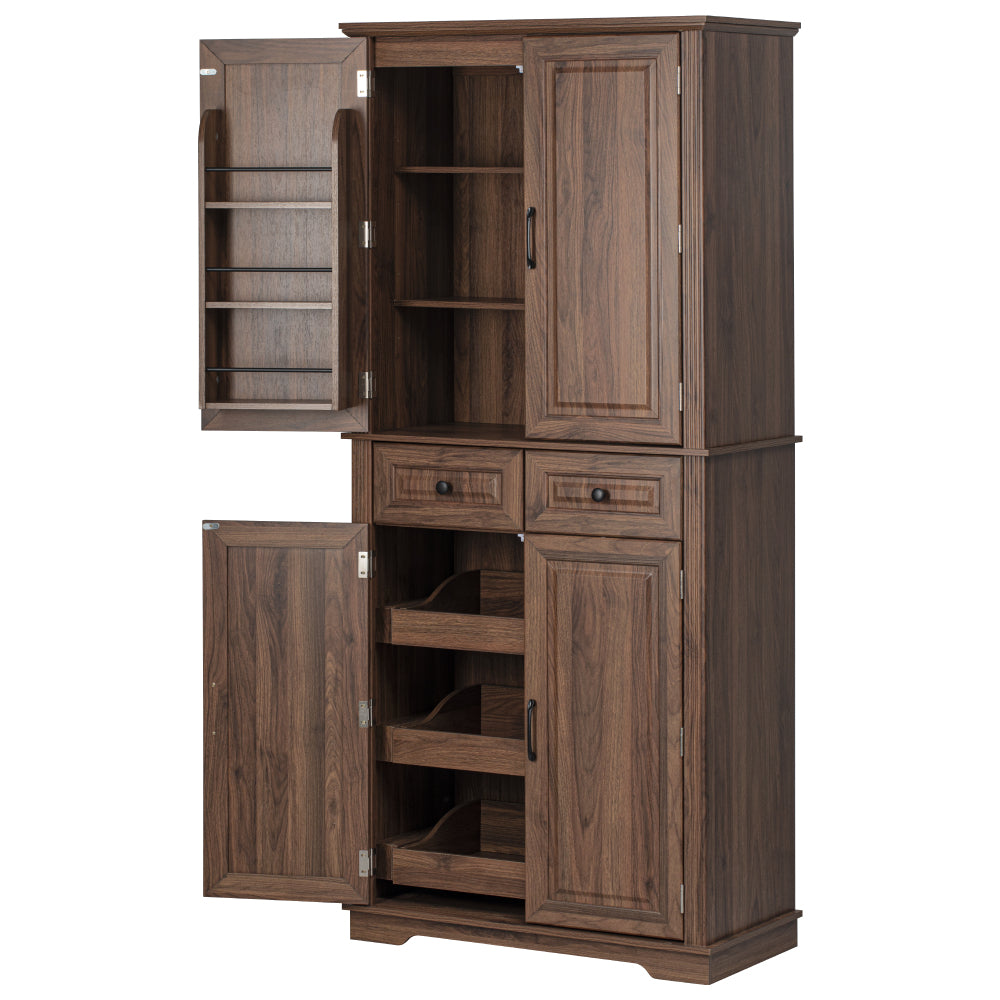 Textured White Pantry Cabinet with Pull-Out Shelves - TimberFlare