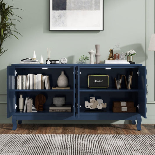 Elegant 4-Door Sideboard with Wavy Arched Doors, Adjustable Storage - TimberFlare