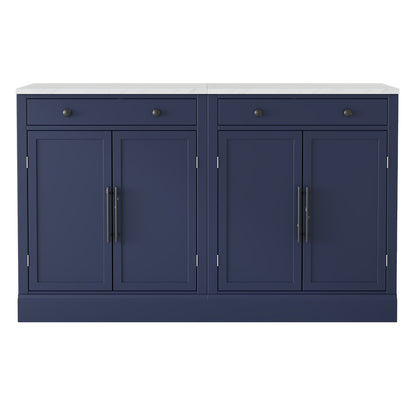 Modern White Sideboard Cabinet Set with Faux Marble Top & Gold Hardware - TimberFlare