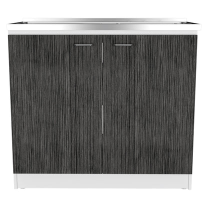 Bar Cabinet with Integrated Sink & Stainless Steel Top, Black - TimberFlare