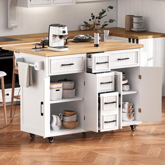 56.5" Rolling Kitchen Island with Charging - TimberFlare