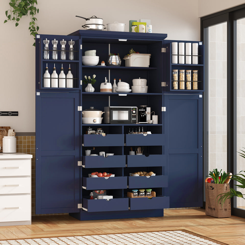 71″ Farmhouse Kitchen Pantry with 8 Pull-Out Trays - TimberFlare