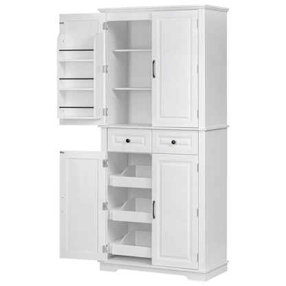 Textured White Pantry Cabinet with Pull-Out Shelves - TimberFlare