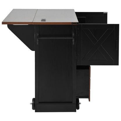 54" Farmhouse Rolling Island with Drop Leaf, Power Outlet