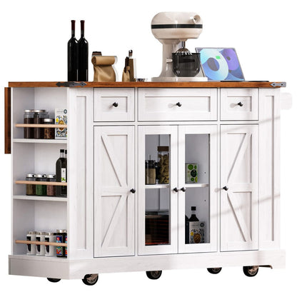 Mobile Kitchen Island with Drop Leaf, Power Outlet & Ample Storage – 53"W x 29.5"D x 36"H