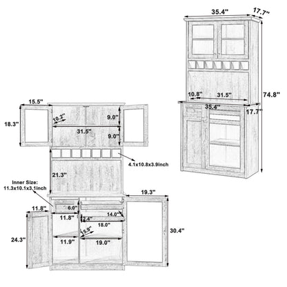 74.8inch Freestanding Farmhouse Pantry & Wine Hutch - TimberFlare
