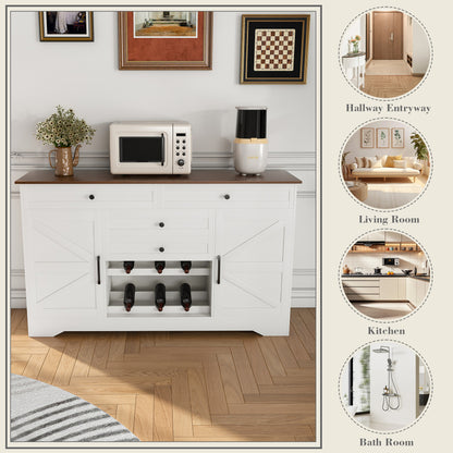 Farmhouse Bar Cabinet with Wine Rack & 54″ Walnut Coffee Station Top - TimberFlare