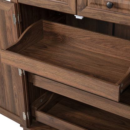 Walnut Pantry Cabinet with Pull-Out Shelves & Door Racks - TimberFlare