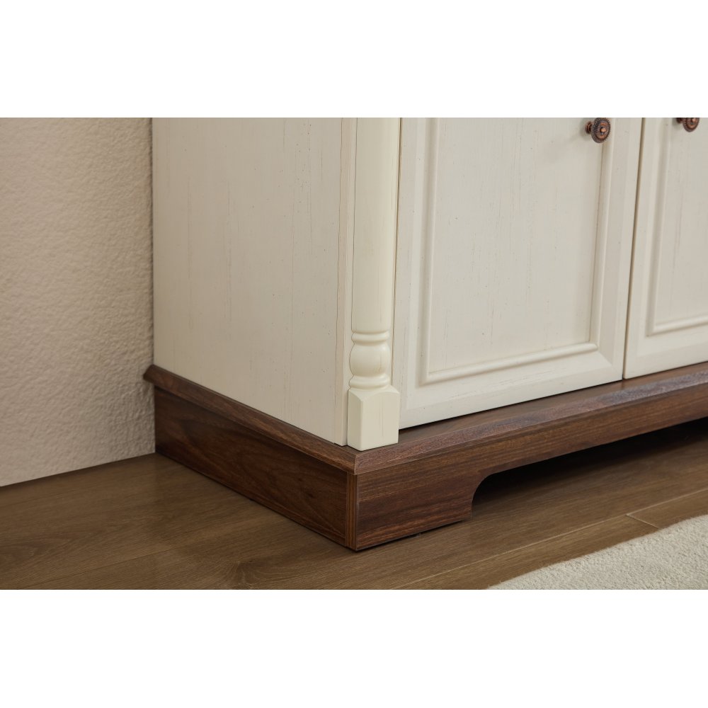 55″ Farmhouse Sideboard with Roman Column Detail, White & Walnut - TimberFlare