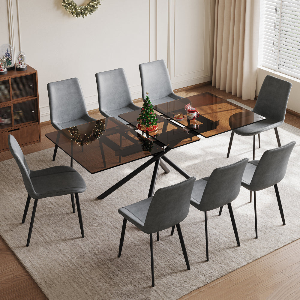 59-Inch Expandable Dining Table Set with 8 Gray Ergonomic Chairs