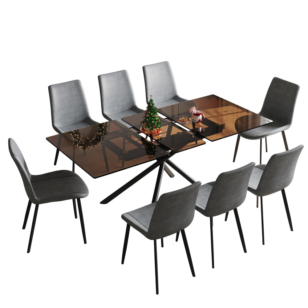 59-Inch Expandable Dining Table Set with 8 Gray Ergonomic Chairs