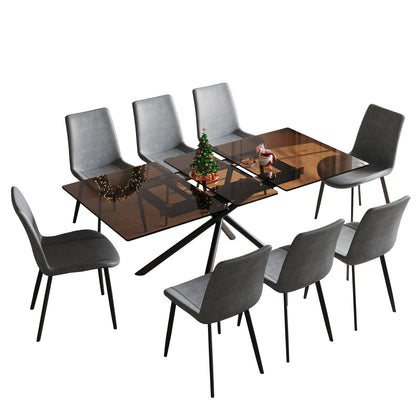 59-Inch Expandable Dining Table Set with 8 Gray Ergonomic Chairs