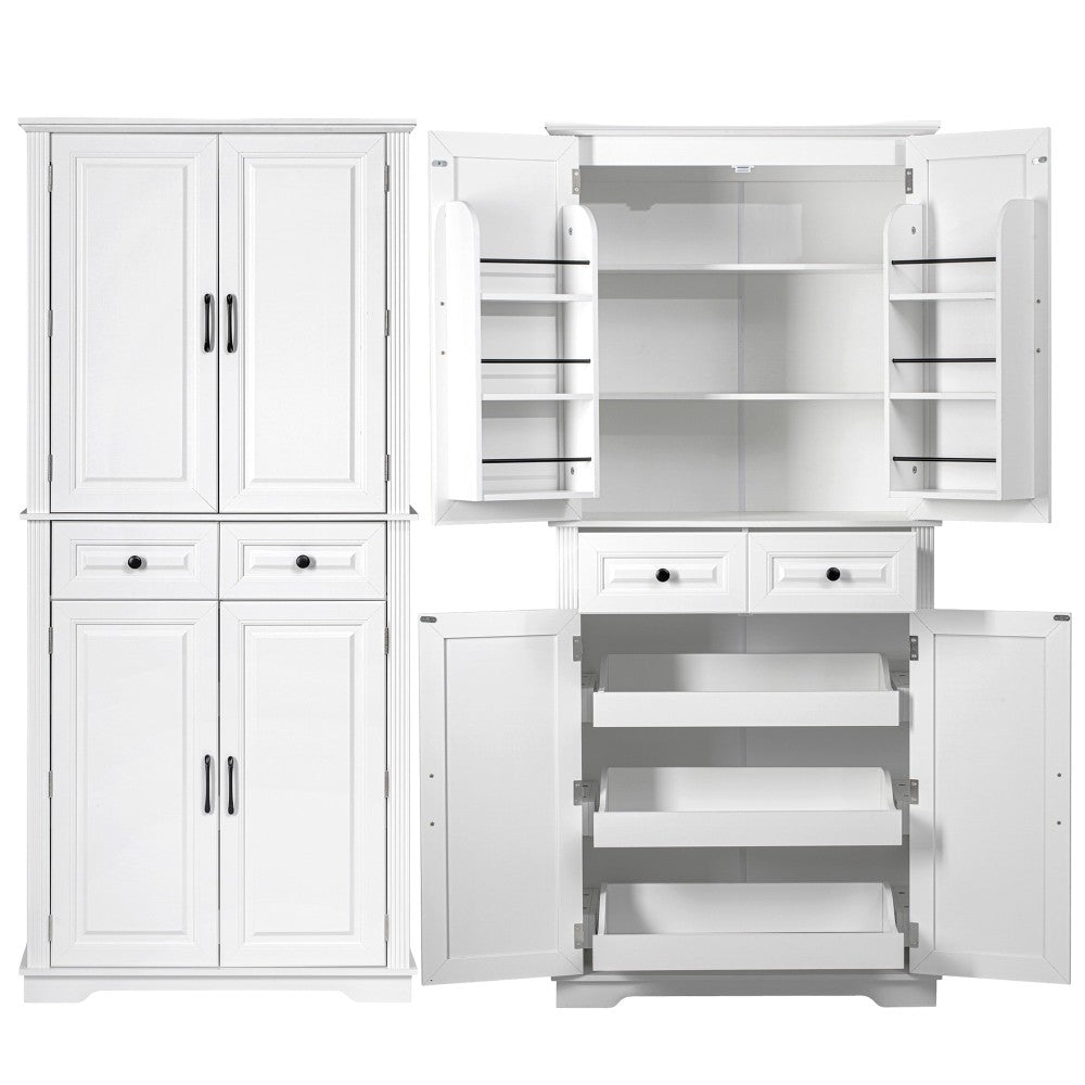 Textured White Pantry Cabinet with Pull-Out Shelves - TimberFlare