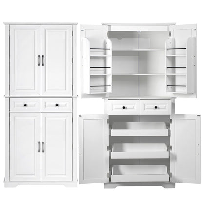 Textured White Pantry Cabinet with Pull-Out Shelves - TimberFlare