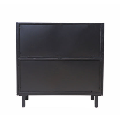 Industrial Flip-Top Sideboard Cabinet with Fluted Glass Doors - TimberFlare