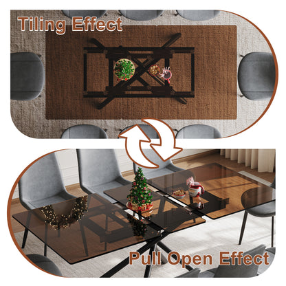 59-Inch Expandable Dining Table Set with 8 Gray Ergonomic Chairs