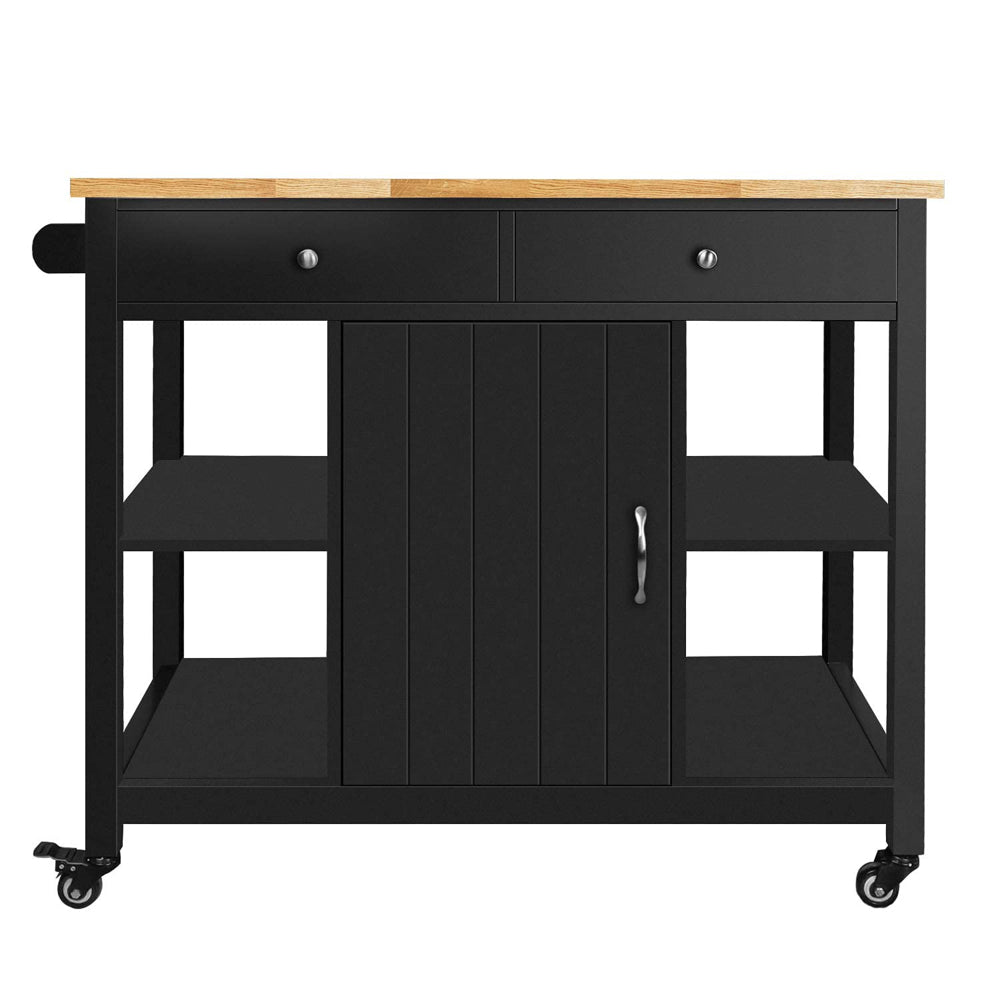 Rolling Kitchen Island wtih Rubber Wood Top - TimberFlare