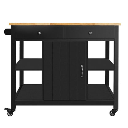 Rolling Kitchen Island wtih Rubber Wood Top - TimberFlare