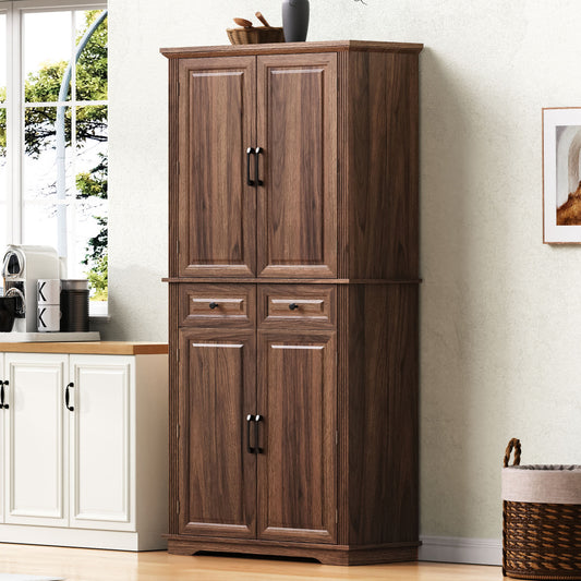 Walnut Pantry Cabinet with Pull-Out Shelves & Door Racks - TimberFlare
