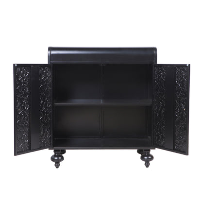 Black Steel Sideboard Cabinet with Turned Legs & Coffee Bar Storage - TimberFlare