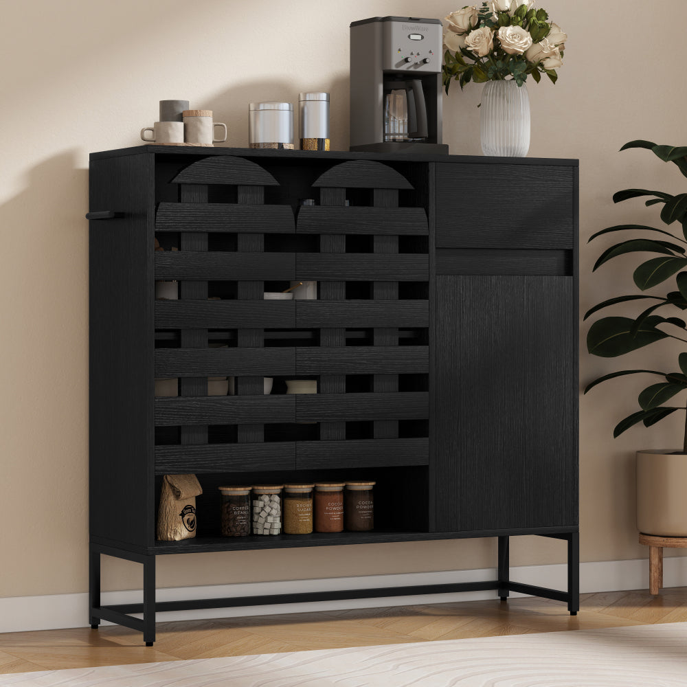 Farmhouse Woven Door Coffee Bar Cabinet - TimberFlare